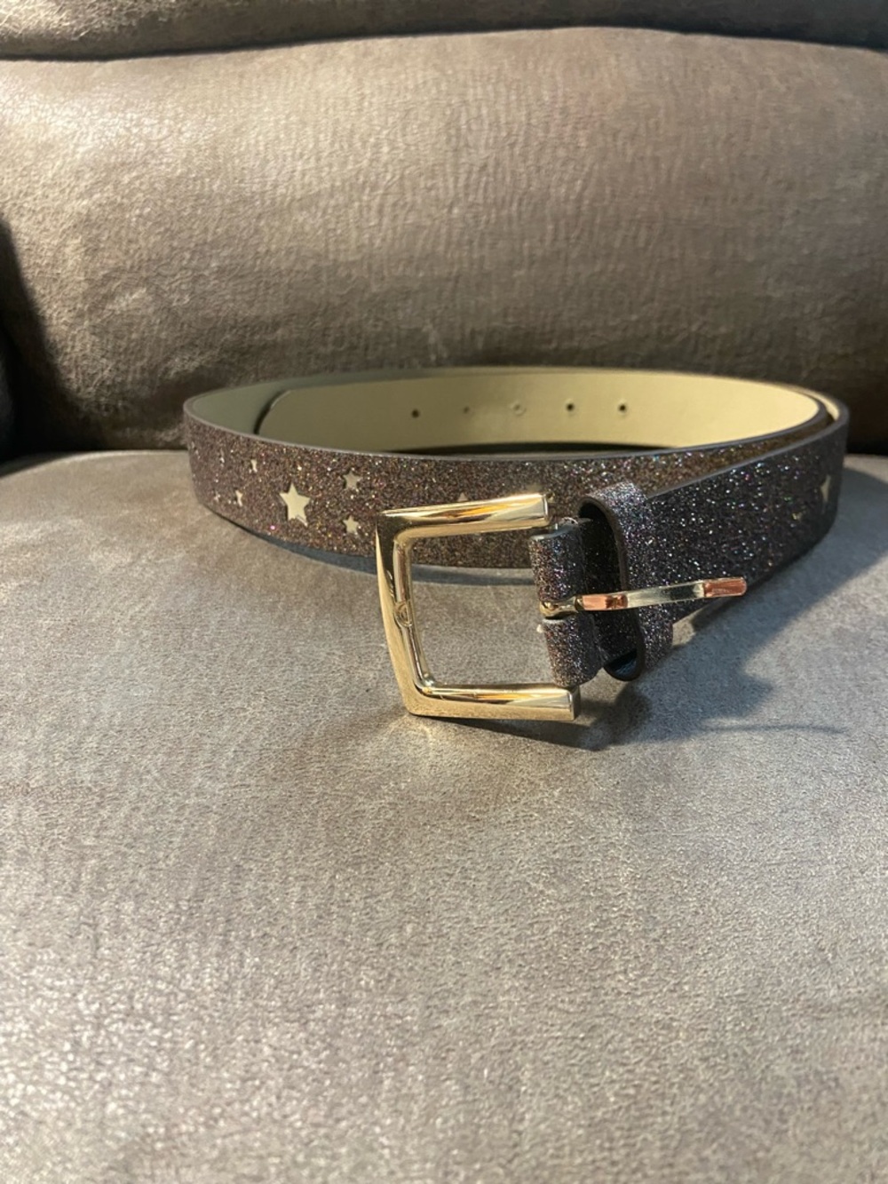 Glitter Star Accent Kids Belt with Gold Buckle